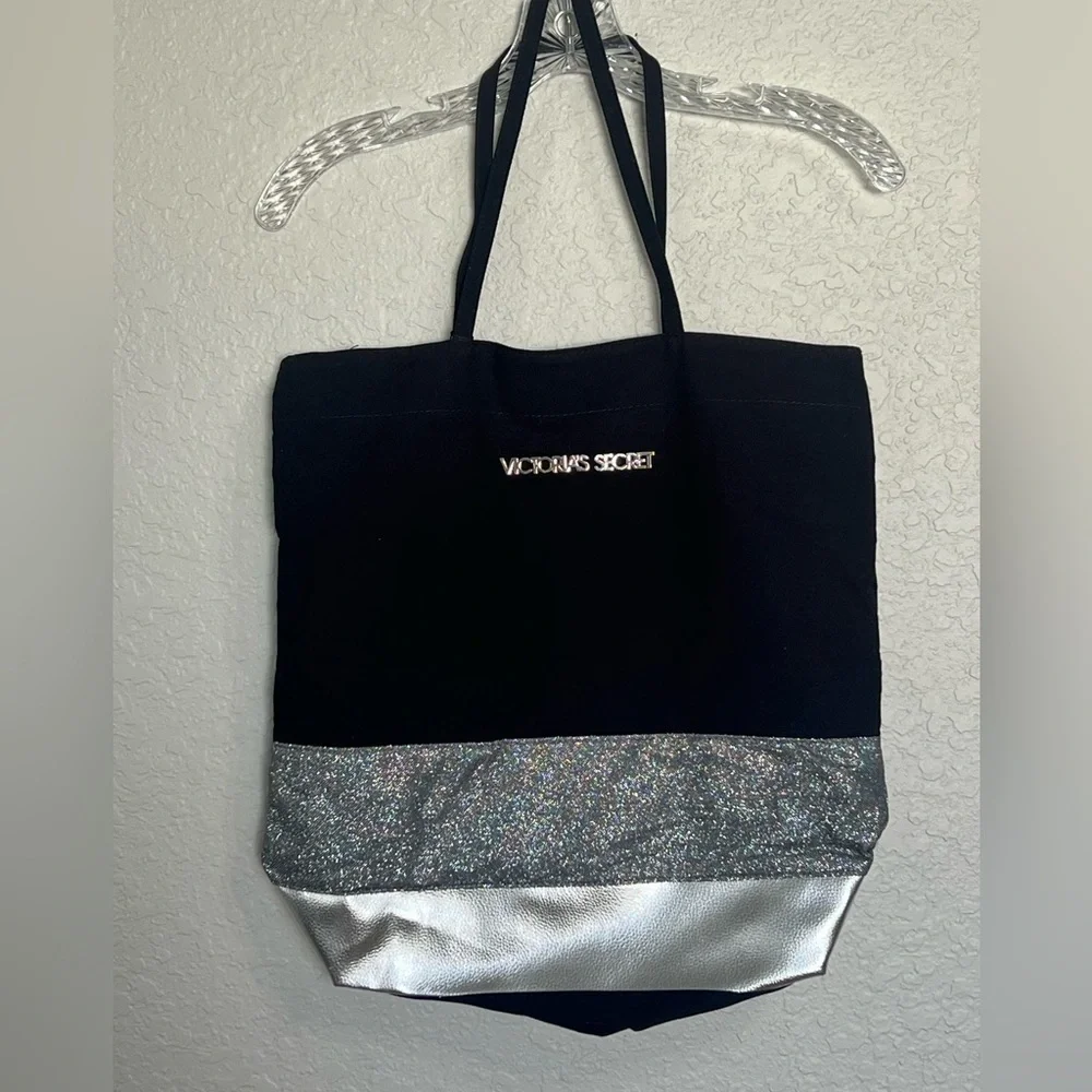 Victoria's Secret Black Tote with Silver Glitter Accent